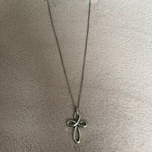Retired James Avery Sterling Silver Eternal Ribbon Cross Pendant & Necklace
